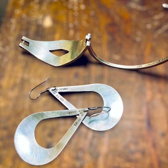 Taxco, Mexico Vintage Earring & Bracelet Set. Sterling Silver 925 with Abalone. - Picture 7 of 9